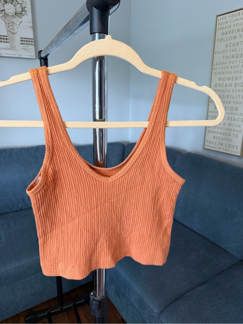 Free People Ribbed Cropped Tank Top - Terracotta Orange
